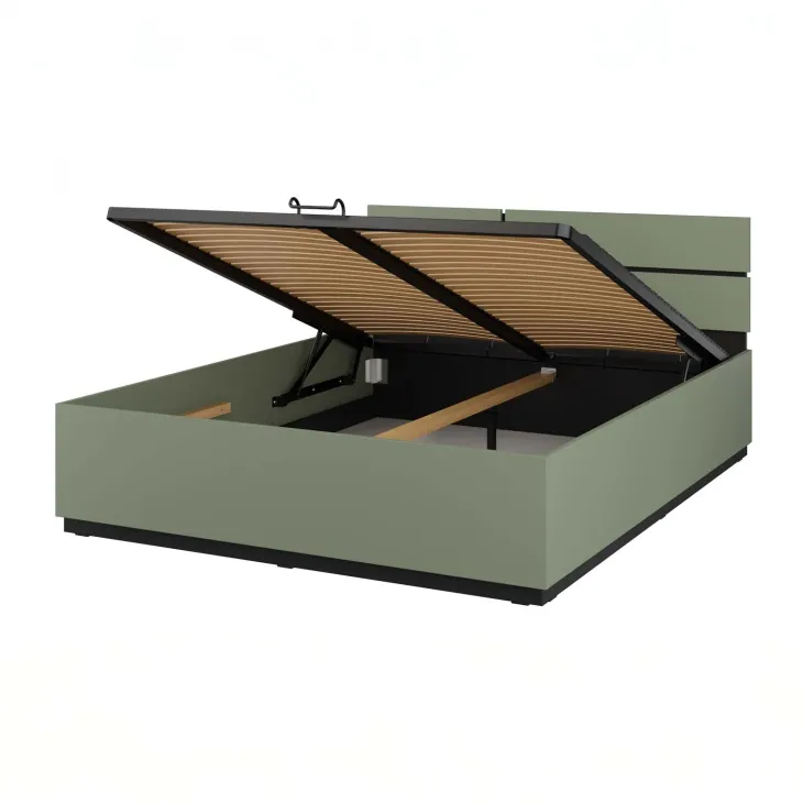 Letto matrimoniale 160x200cm contenitore con rete a doghe testiera reversibile verde Lolla