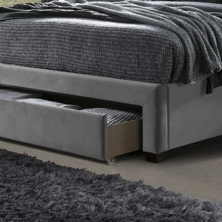 Letto matrimoniale 160x200cm imbottito con cassettoni in velluto grigio Lux
