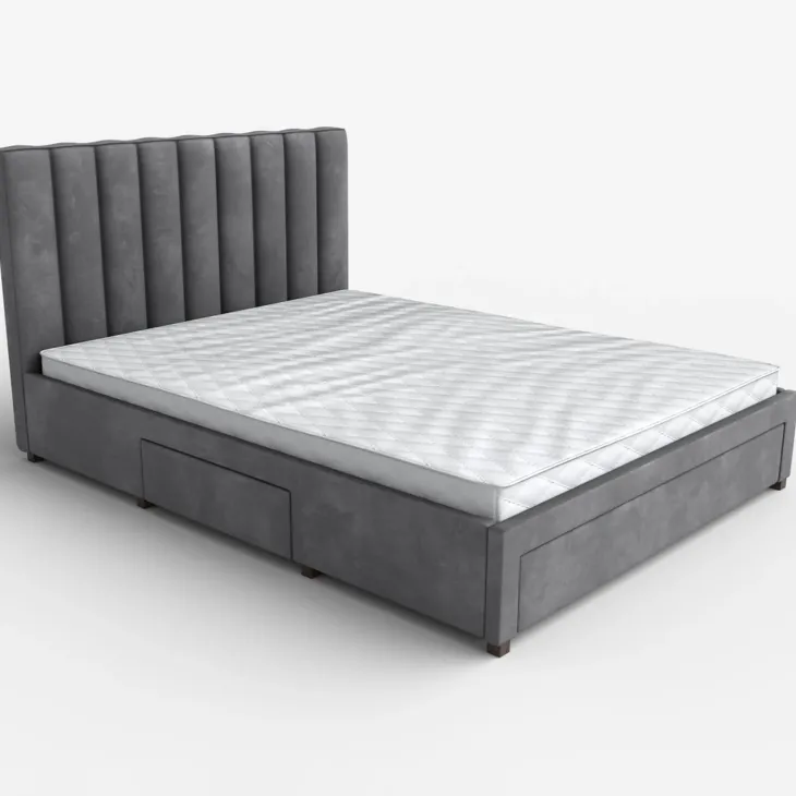Letto matrimoniale 160x200cm imbottito con cassettoni in velluto grigio Lux