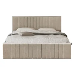 Letto matrimoniale 160x200 cm imbottito con contenitore tessuto beige Emporio