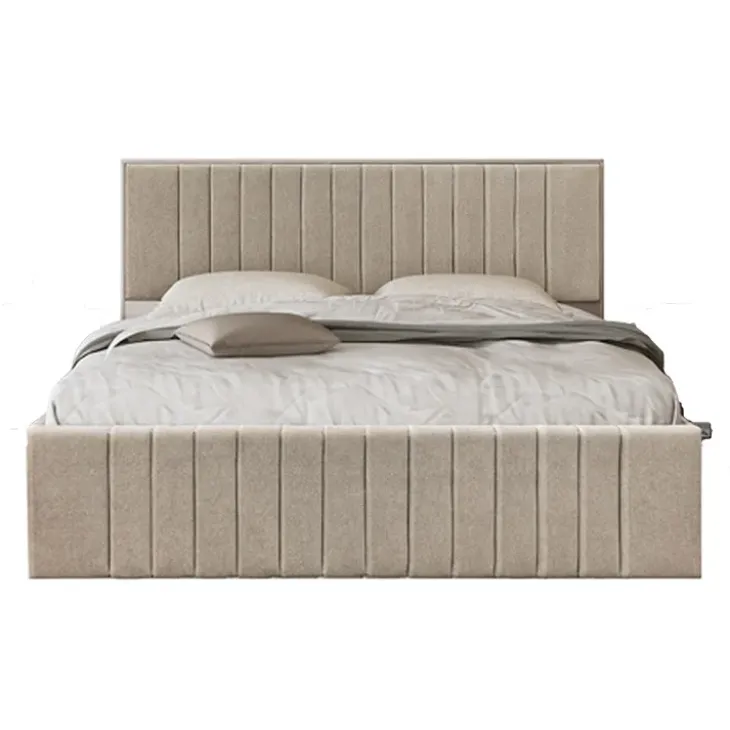Letto matrimoniale 160x200 cm imbottito con contenitore tessuto beige Emporio