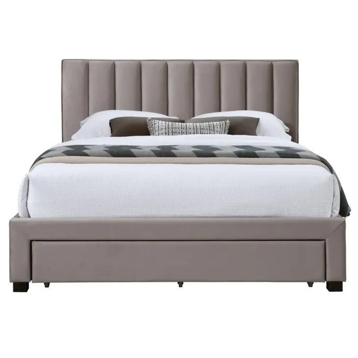 Letto matrimoniale 160x200cm imbottito con cassettoni beige Lux