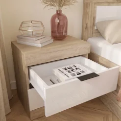 Letto matrimoniale 160x200 contenitore con comodini bianco lucido rovere Panama