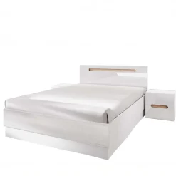 Letto matrimoniale 160x200 contenitore con comodini bianco lucido noce Biancastagno