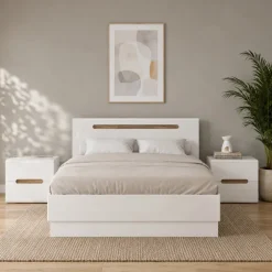 Letto matrimoniale 160x200 contenitore con comodini bianco lucido noce Biancastagno