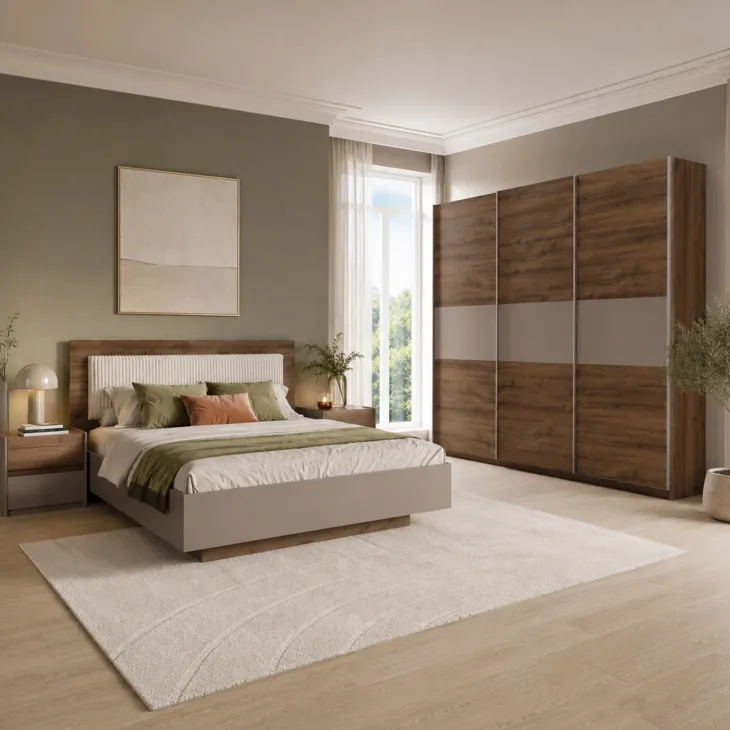 Letto matrimoniale 160x200 contenitore con comodini noce marrone Dusk