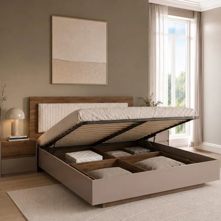 Letto matrimoniale 160x200 contenitore con comodini noce marrone Dusk