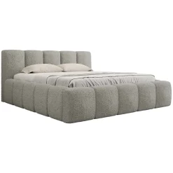 Letto oversize 180x200cm con rete contenitore imbottito tessuto bouclé grigio Aluna
