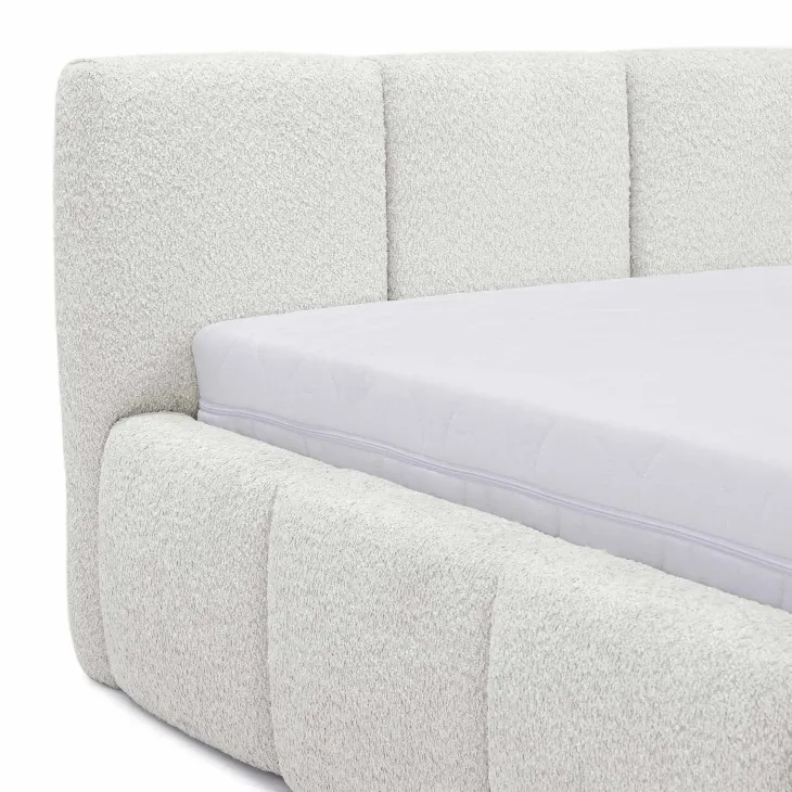 Letto oversize 180x200cm con rete contenitore imbottito tessuto bouclé bianco Aluna
