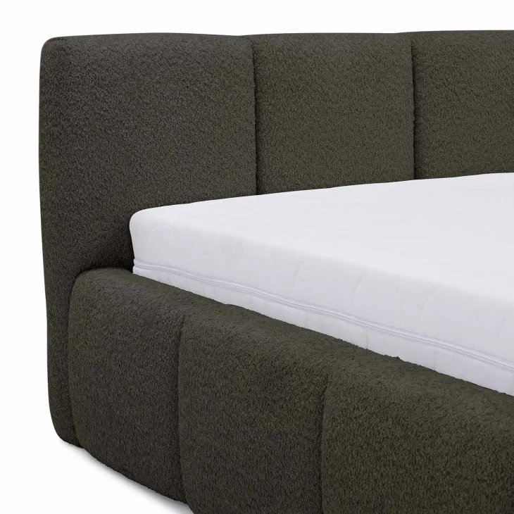 Letto oversize 180x200cm con rete contenitore imbottito tessuto bouclé nero Aluna