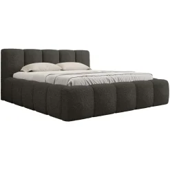 Letto oversize 180x200cm con rete contenitore imbottito tessuto bouclé nero Aluna