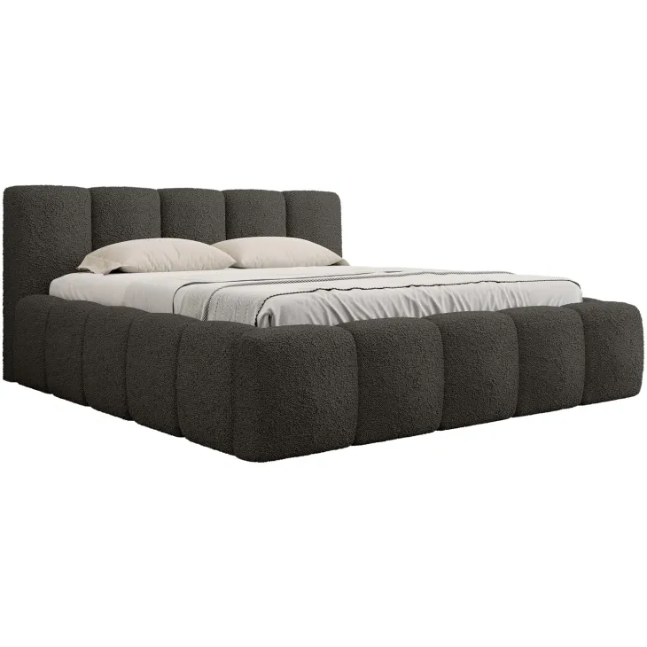 Letto oversize 180x200cm con rete contenitore imbottito tessuto bouclé nero Aluna