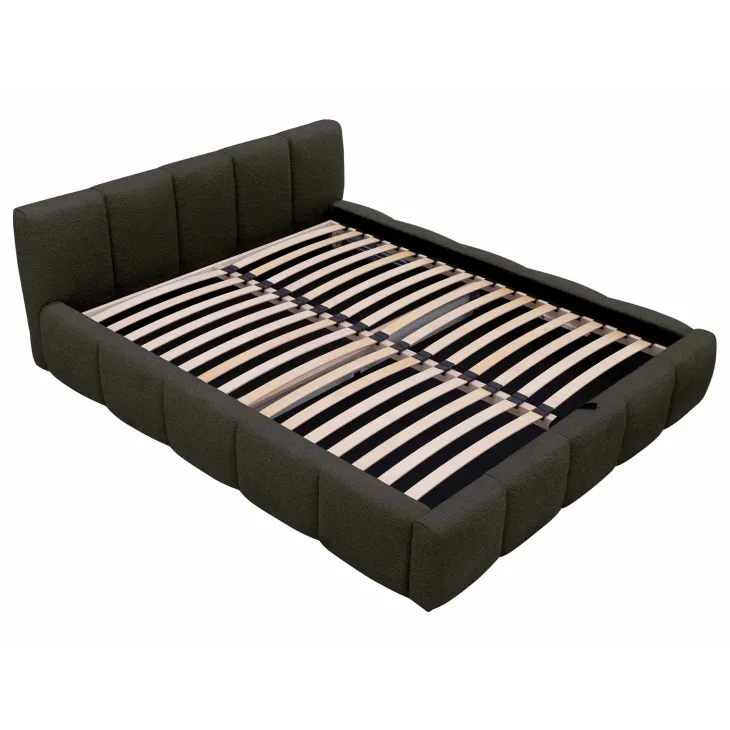 Letto oversize 180x200cm con rete contenitore imbottito tessuto bouclé nero Aluna