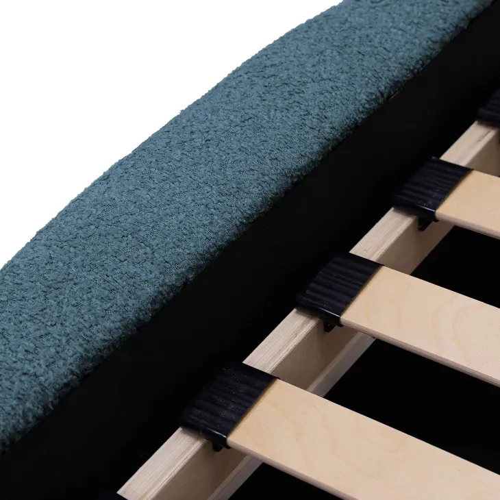 Letto oversize 180x200cm con rete contenitore imbottito tessuto bouclé turchese Aluna