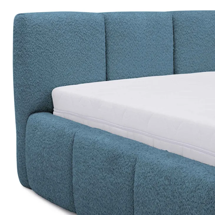 Letto oversize 180x200cm con rete contenitore imbottito tessuto bouclé turchese Aluna