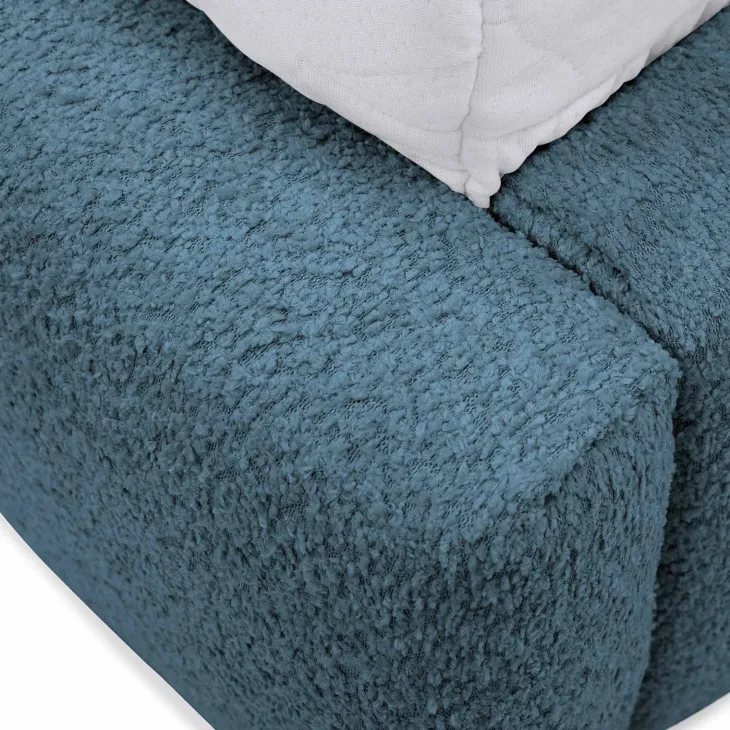 Letto oversize 180x200cm con rete contenitore imbottito tessuto bouclé turchese Aluna