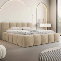 Letto oversize 180x200cm con rete contenitore imbottito beige scuro Aluna