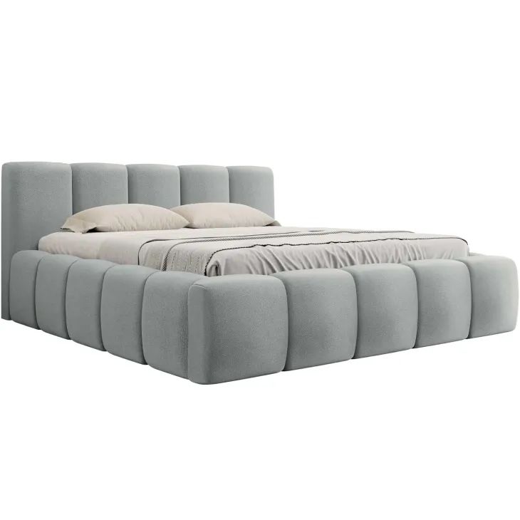Letto oversize 180x200cm con rete contenitore imbottito azzurro grigio Aluna