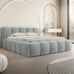 Letto oversize 180x200cm con rete contenitore imbottito azzurro grigio Aluna
