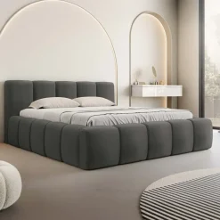 Letto oversize 180x200cm con rete contenitore imbottito grigio scuro Aluna