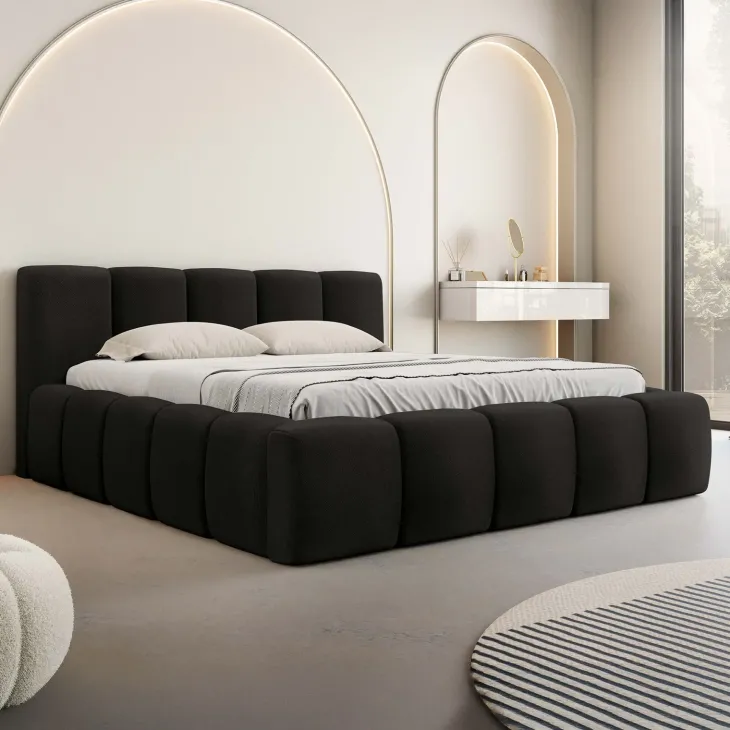 Letto oversize 180x200cm con rete contenitore imbottito nero Aluna