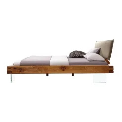 Letto oversize 180x200cm testiera imbottita piedi in vetro legno massello rovere tortora Resilia
