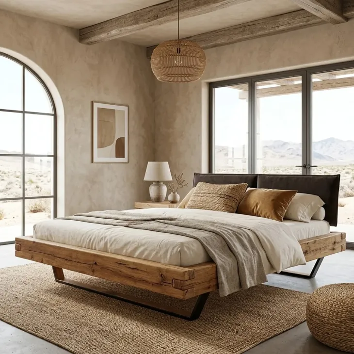 Letto oversize 180x200cm testiera imbottita gambe in metallo legno massello rovere antracite Venalia