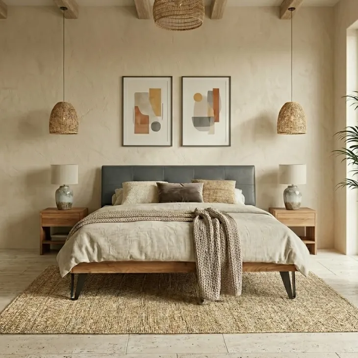 Letto oversize 180x200cm testiera imbottita piedi in metallo legno massello rovere antracite Cortelia