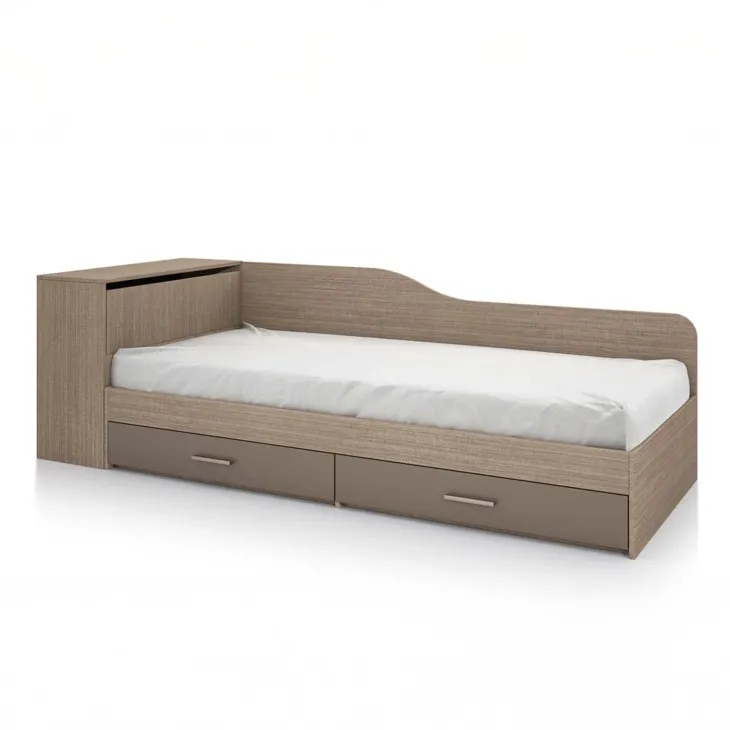 Letto singolo con comò e cassettoni 82x190cm rovere scuro marrone Catullo