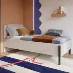Letto singolo contenitore 100x200cm con rete testiera imbottita beige cashmere Simple