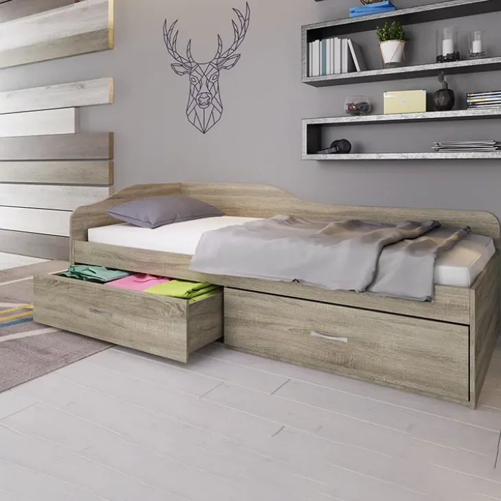 Letto singolo 90x200cm con cassettoni rovere sonoma Beccaria