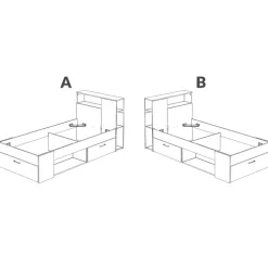Letto singolo 90x190cm con cassettoni e libreria rovere grafite Derby
