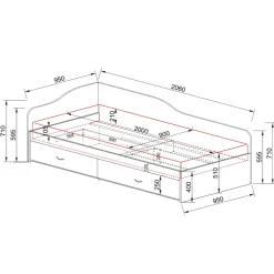 Letto singolo 90x200cm con cassettoni rovere rustico Beccaria