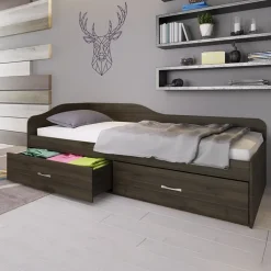 Letto singolo 90x200cm con cassettoni noce Beccaria