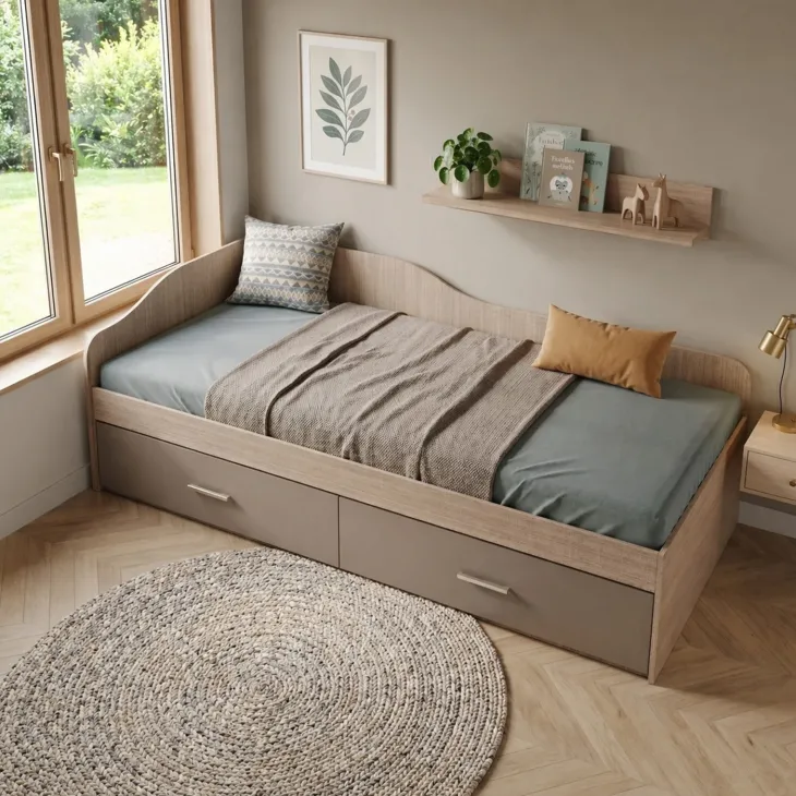 Letto singolo 90x200cm con cassettoni rovere scuro marrone Beccaria