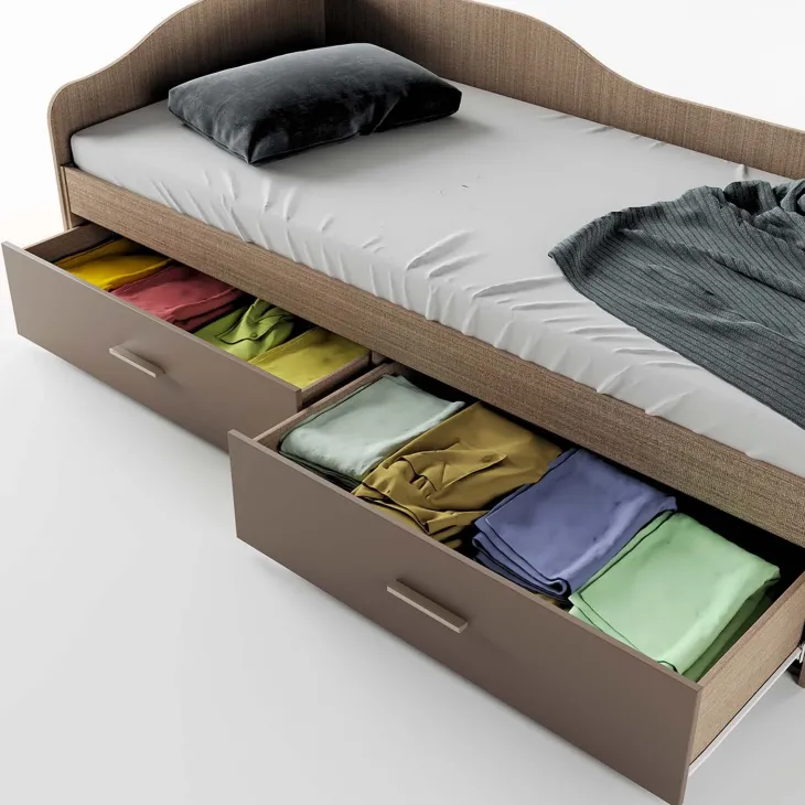 Letto singolo 90x200cm con cassettoni rovere scuro marrone Beccaria