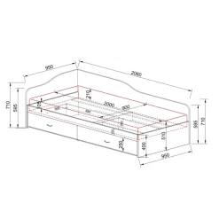Letto singolo 90x200cm con cassettoni rovere scuro marrone Beccaria