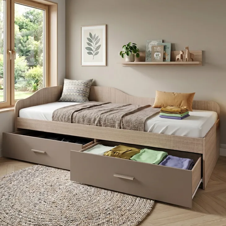 Letto singolo 90x200cm con cassettoni rovere scuro marrone Beccaria