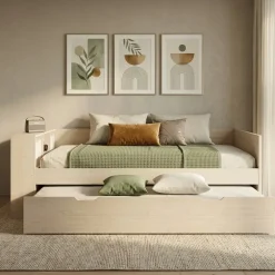 Letto singolo 90x200cm con letto estraibile e libreria reversibile rovere Claudio