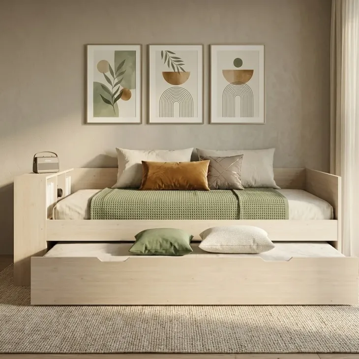 Letto singolo 90x200cm con letto estraibile e libreria reversibile rovere Claudio