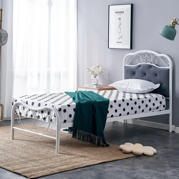 Letto singolo 90x200cm grigio moderno con testiera bianco Geki