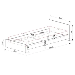Letto singolo 90x200cm moderno rovere rustico Marco