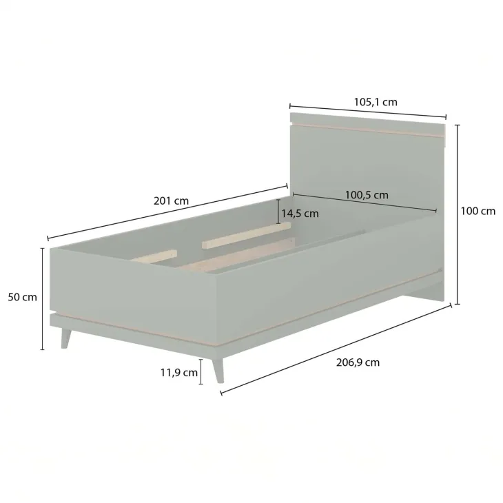 Letto singolo 100x200 cm moderno rovere Yu