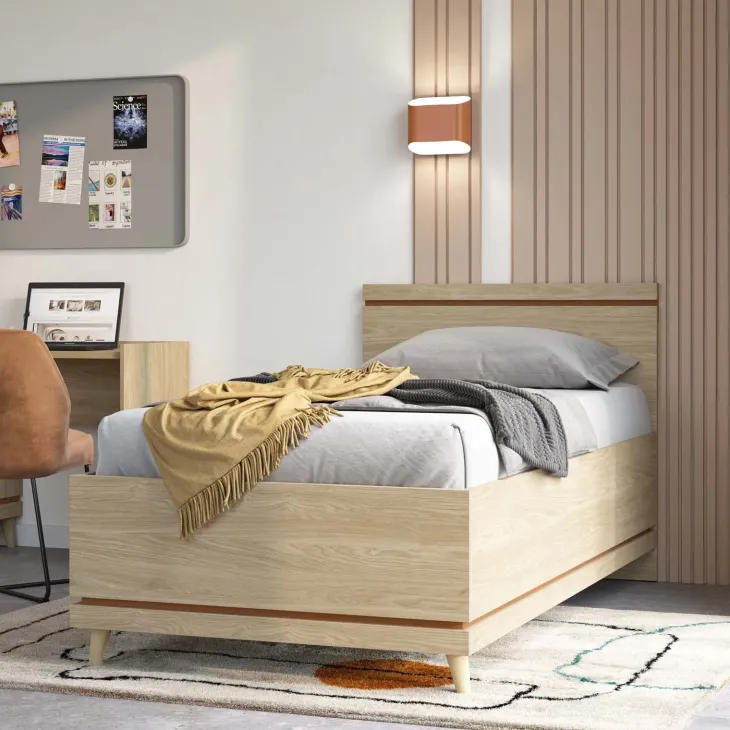 Letto singolo 100x200 cm moderno rovere Yu
