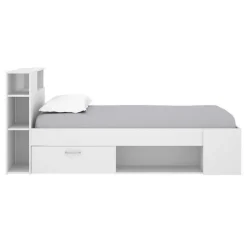 Letto singolo 90x190cm reversibile 2 cassetti con libreria bianco Derby