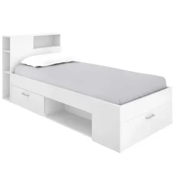 Letto singolo 90x190cm reversibile 2 cassetti con libreria bianco Derby