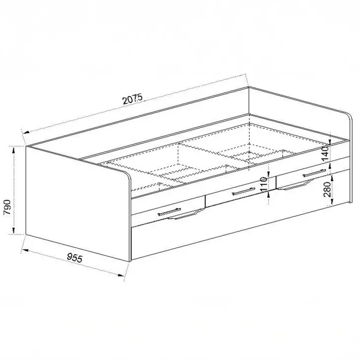 Letto singolo 90x200 con letto estraibile e 3 cassetti bianco frassinato rosa Bra