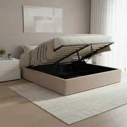 Letto sommier matrimoniale contenitore 160x200 cm con rete beige Winny