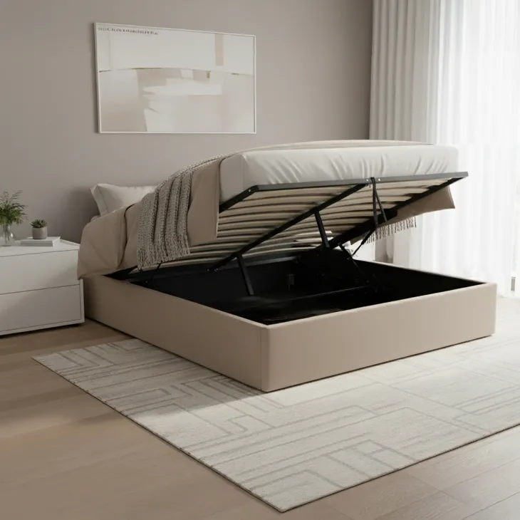 Letto sommier matrimoniale contenitore 160x200 cm con rete beige Winny