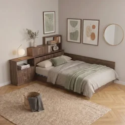 Letto una piazza e mezza contenitore 120x190cm con libreria e comodino noce Manzoni